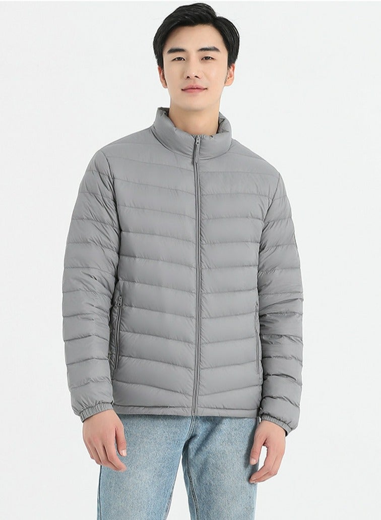 Loquat Men's Lightweight Down Jacket Water-Resistant Jacket Winter Coat Gray  - Image 3
