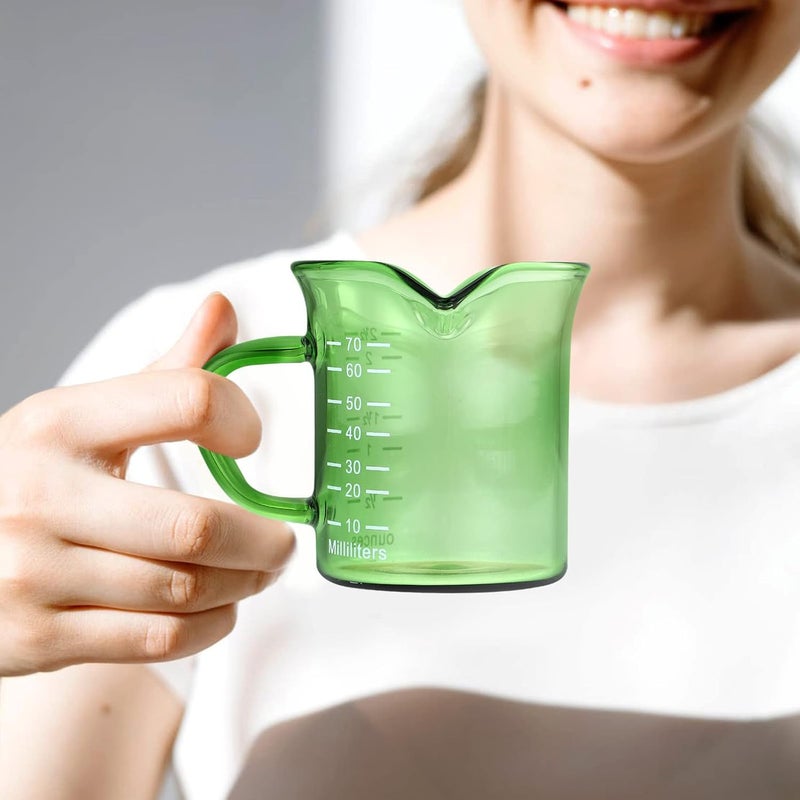 Glass Measuring Cup Double Spout Coffee Milk Pot with Handle Creamer Jug Pitcher Syrup Dressing Server Cookware Home Kitchen Green - Image 2