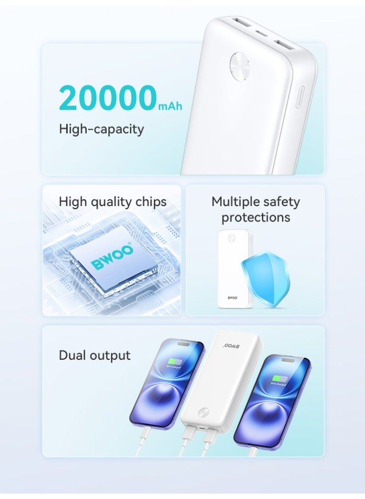 BWOO Dual Port Charging Power Bank 20000Mah White - Image 5