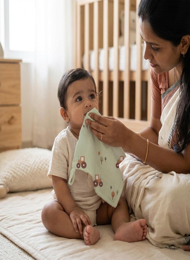 Mookoo Muslin Wipes for Baby | Baby Face Towels Newborn Soft | Baby Hanky Soft for New Born | Muslin Handkerchief|PO6(Tractor,Train,Butterfly) - Image 3