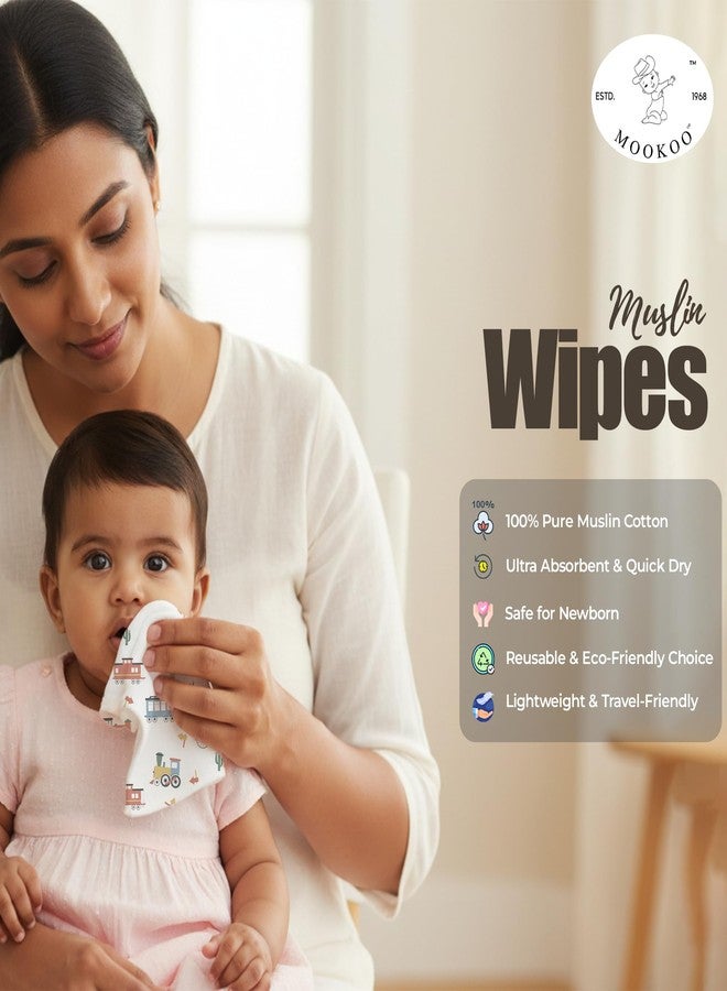 Mookoo Muslin Wipes for Baby | Baby Face Towels Newborn Soft | Baby Hanky Soft for New Born | Muslin Handkerchief|PO6(Tractor,Train,Butterfly) - Image 5