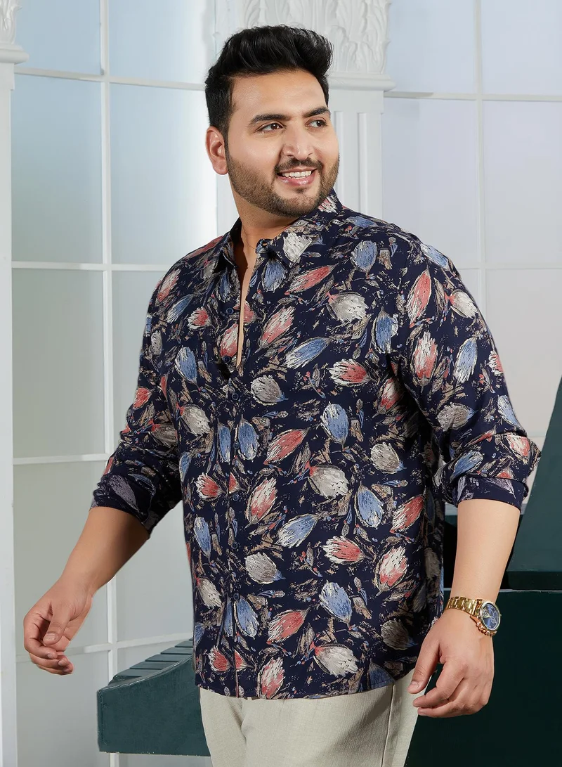 Instafab Plus  Instafab Plus Men's Onyx Black Bloom-Traces Shirt For Casual Wear | Spread Collar | Long Cuffed Sleeves | Button Closure | Plus Size Shirt Crafted With Comfort Fit For Everyday Wear for Men | Best Price UAE