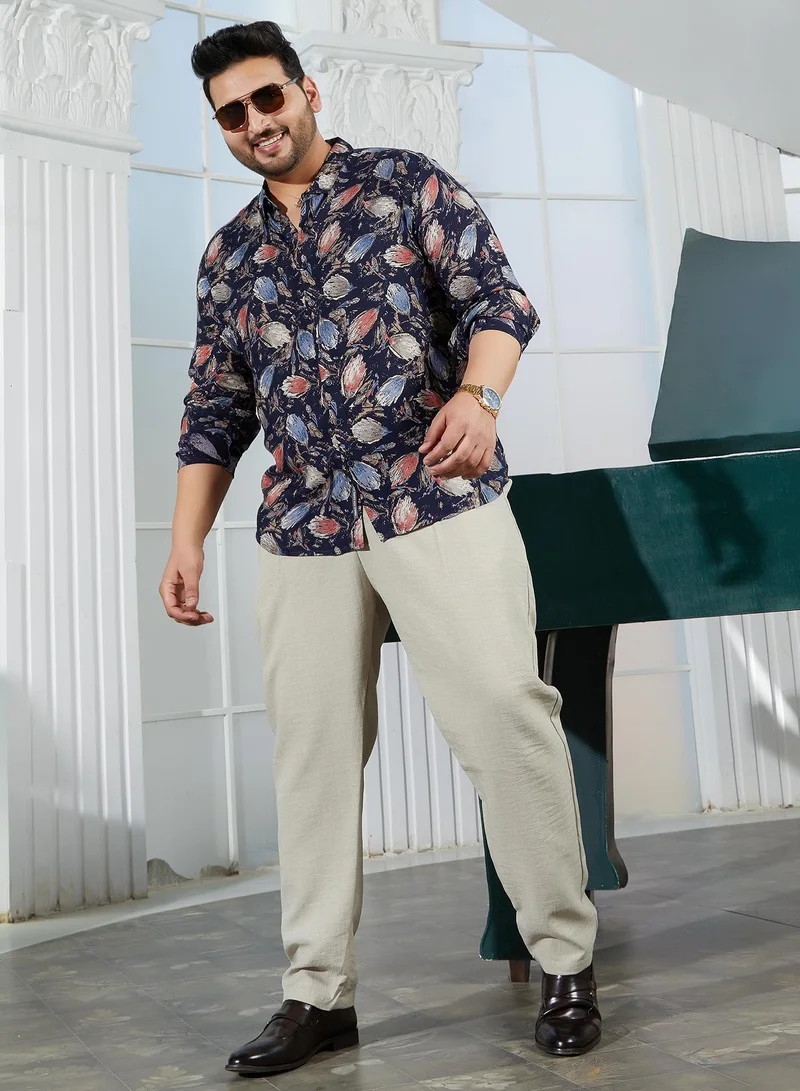 Instafab Plus  Instafab Plus Men's Onyx Black Bloom-Traces Shirt For Casual Wear | Spread Collar | Long Cuffed Sleeves | Button Closure | Plus Size Shirt Crafted With Comfort Fit For Everyday Wear for Men | Best Price UAE