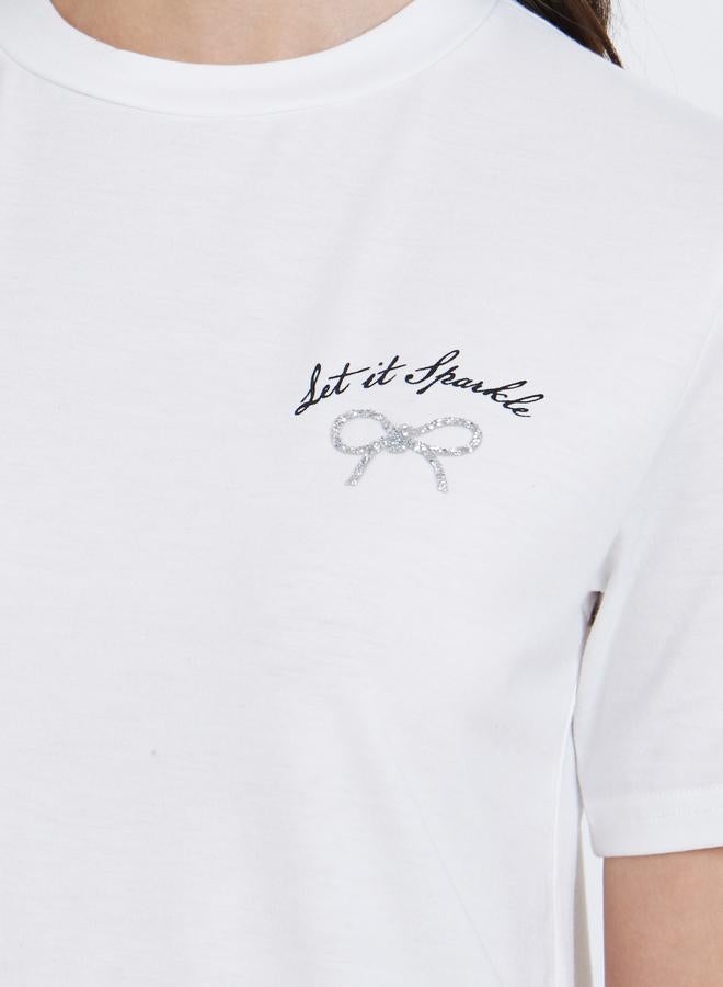 Styli Women White Embellished Knitted T-Shirt - Image 3