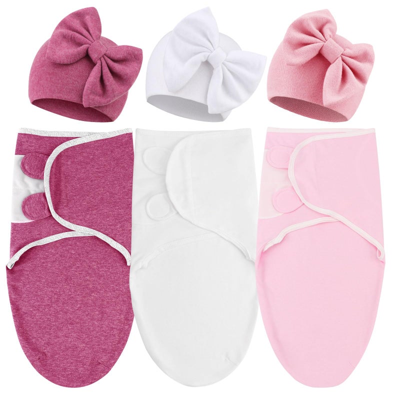 DRESHOW BQUBO 3 Pack Baby Swaddle Sleep Sacks Baby Swaddling Blanket Wrap Newborn Swaddle Sack with Big Bow Hat for Boys Girls 6-12 Lbs Newborns & 0-3 Months Girls Boys - Image 1