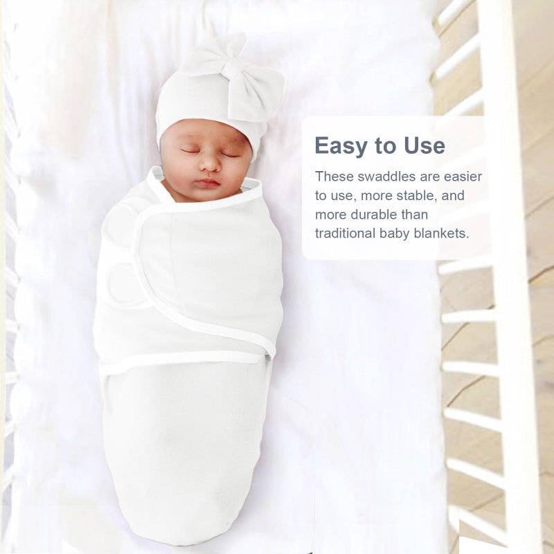 DRESHOW BQUBO 3 Pack Baby Swaddle Sleep Sacks Baby Swaddling Blanket Wrap Newborn Swaddle Sack with Big Bow Hat for Boys Girls 6-12 Lbs Newborns & 0-3 Months Girls Boys - Image 4