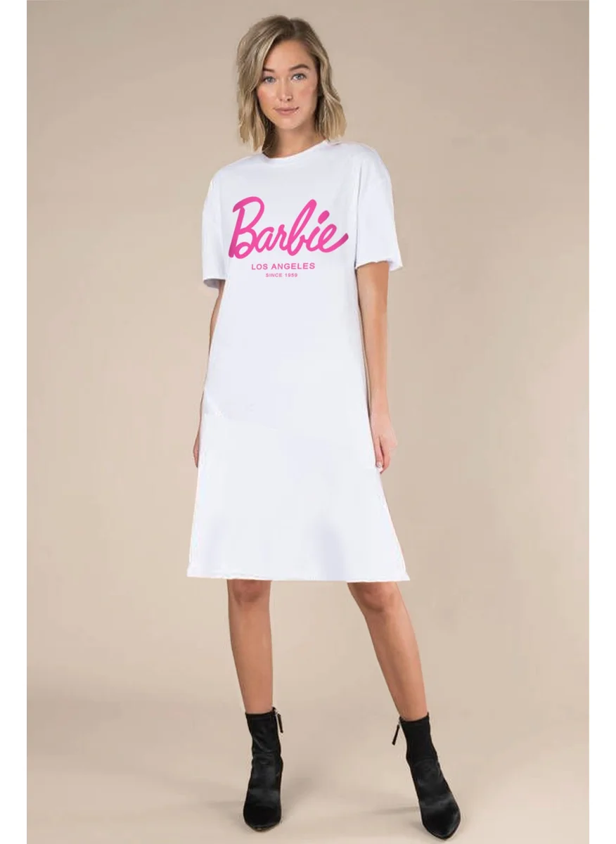 Rock&Roll Barbie Girl White Short Sleeve Above Knee Mid Length Cotton Dress