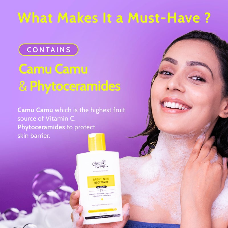 Chemist at Play Brightening Body Wash|Glowing Skin Vitamin C Bodywash | Helps to Reduce Fades Dark Spots, Evens out Skin Tone | Alpha Arbutin| 30X Vitamin C with Camu Camu |For Women & Men | 8 Fl oz - Image 3