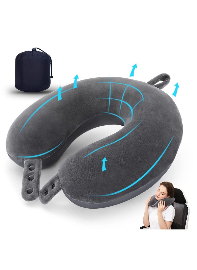 Arabest Memory Foam Travel U Shape Neck Pillow for Head Support Soft Adjustable Pillow for Plane, Car  Home Recliner Grey 30x30x8cm  - Image 1