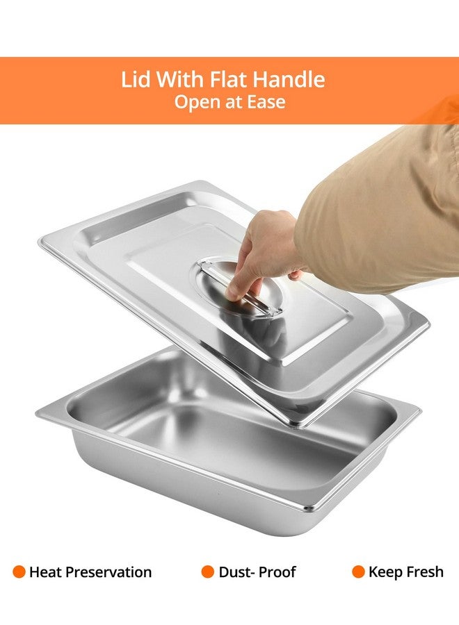 QWORK QWORK Stainless Steel Half Size 1/2 Chafing Dish Pan Set, 4 Pack 2.5" Deep 0.03" Thick 3.9L Heat-Resistant Pans with Lids, Steam Table Pans for Catering & Food Service  - Image 3