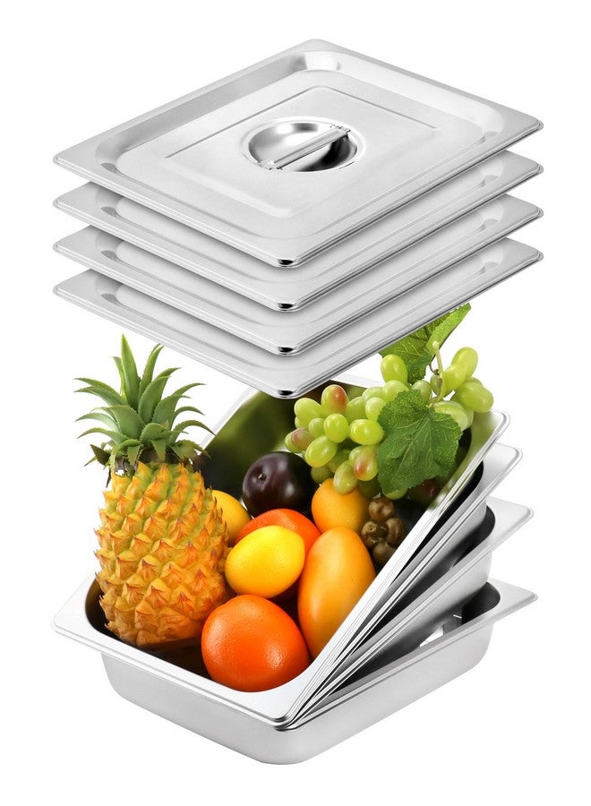 QWORK QWORK Stainless Steel Half Size 1/2 Chafing Dish Pan Set, 4 Pack 2.5" Deep 0.03" Thick 3.9L Heat-Resistant Pans with Lids, Steam Table Pans for Catering & Food Service  - Image 1