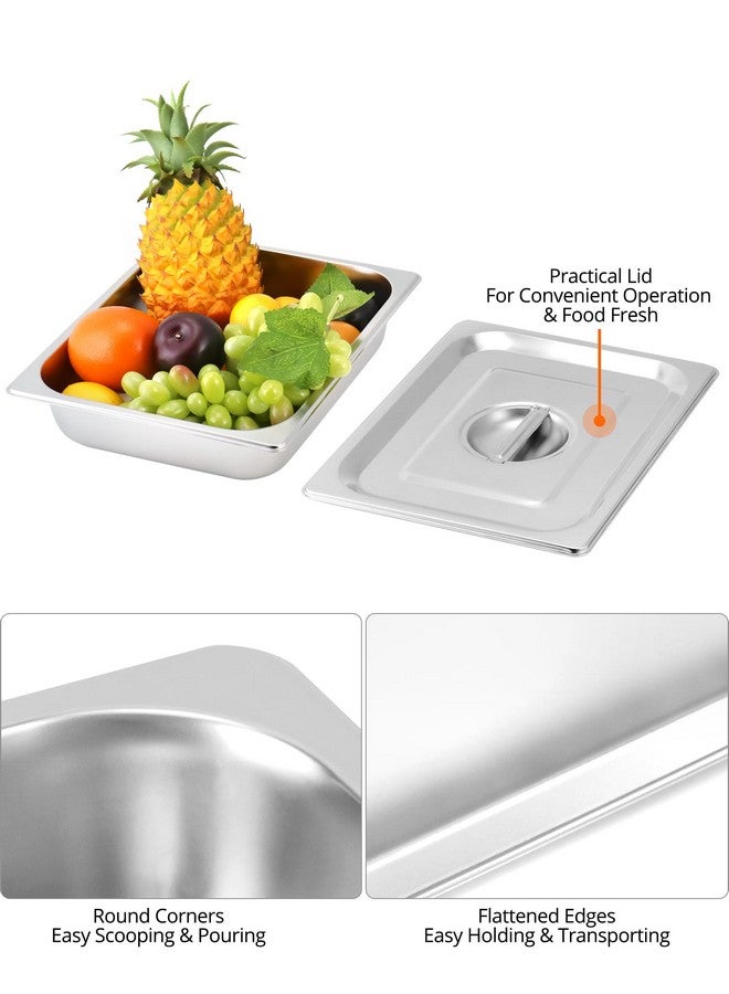 QWORK QWORK Stainless Steel Half Size 1/2 Chafing Dish Pan Set, 4 Pack 2.5" Deep 0.03" Thick 3.9L Heat-Resistant Pans with Lids, Steam Table Pans for Catering & Food Service  - Image 5