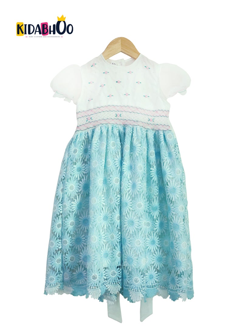 كيدابهو فستان أطفال سموكيد للبنات - عباد الشمس الأزرق بليس - Image 1
