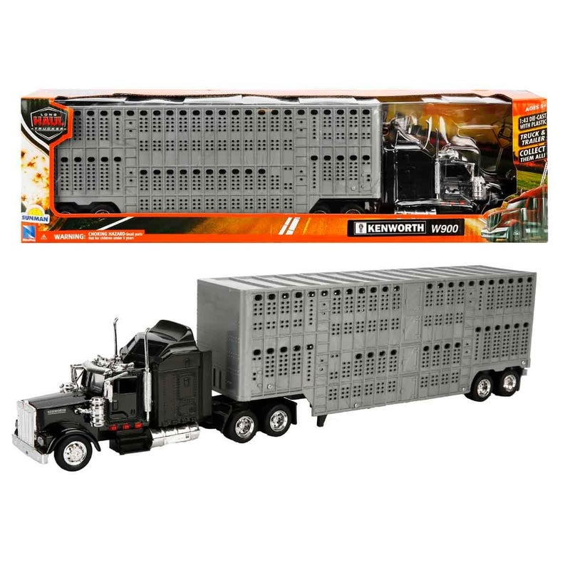 NewRay 143 DC Kenworth W900 Pot Belly Livestock Trailer - Image 2