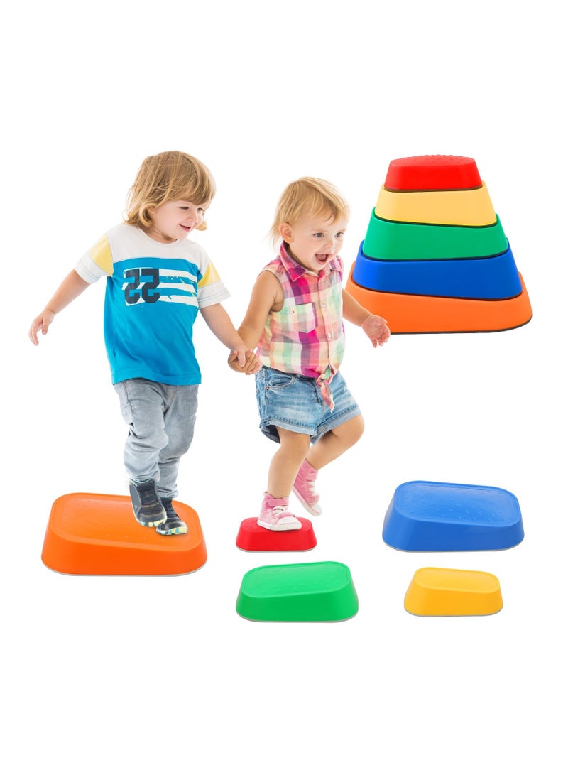 SYOSI Stepping Stones for Kids, Stackable Balance Stepping Stone, 5Pcs Non-Slip Plastic Balance River Stones Indoor & Outdoor,Kids Fitness Equipment Promotes Balance Coordination - Image 1