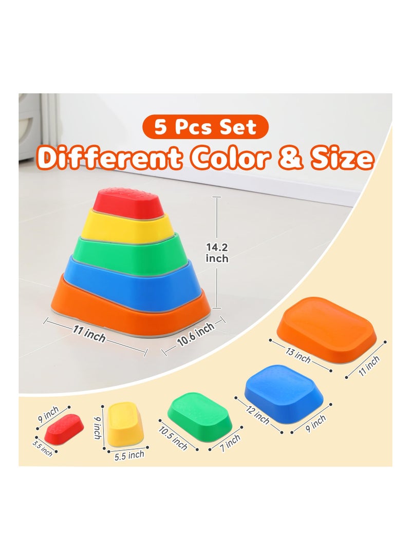 SYOSI Stepping Stones for Kids, Stackable Balance Stepping Stone, 5Pcs Non-Slip Plastic Balance River Stones Indoor & Outdoor,Kids Fitness Equipment Promotes Balance Coordination - Image 5