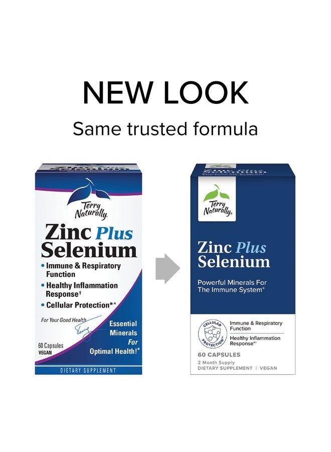 Terry Naturally Zinc Plus Selenium - 60 Capsules - Immune Support, Respiratory Function, Cellular Protection - Non-GMO, Vegan - 60 Servings