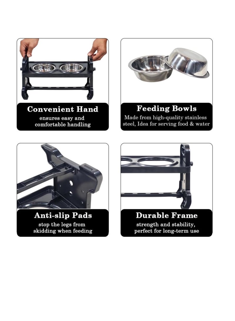 NNC PETS Pet feeding stand for Small to Medium size, Raised pet feeding bowl with Durable frame, 3 Height Adjustable, Removable and Washable, Elevated pet bowl with stainless steel feed bowls, 36 cm (Black) - Image 3