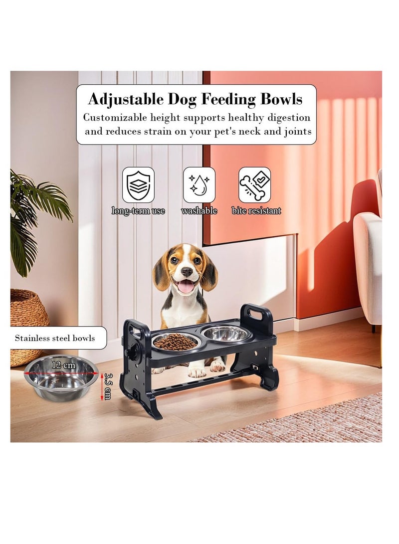 NNC PETS Pet feeding stand for Small to Medium size, Raised pet feeding bowl with Durable frame, 3 Height Adjustable, Removable and Washable, Elevated pet bowl with stainless steel feed bowls, 36 cm (Black) - Image 5