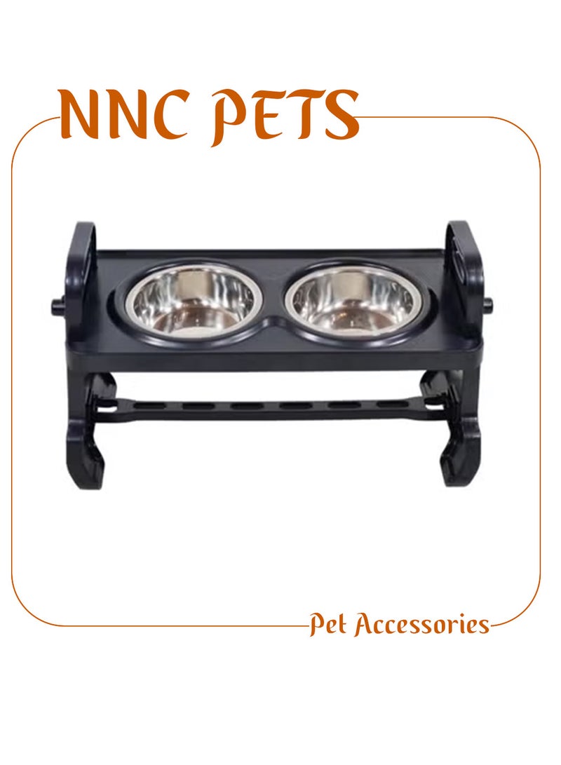 NNC PETS Pet feeding stand for Small to Medium size, Raised pet feeding bowl with Durable frame, 3 Height Adjustable, Removable and Washable, Elevated pet bowl with stainless steel feed bowls, 36 cm (Black) - Image 1