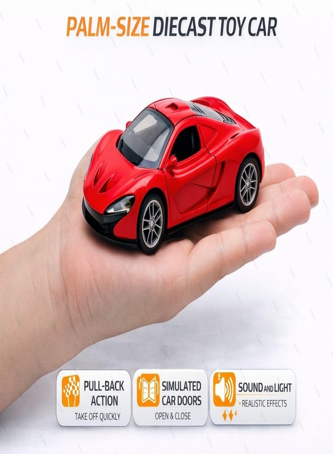 SQUIDSY McLaren Toy Car Model 1:36 Scale Die-cast Metal Pull Back Vehicle with Openable Doors, Lights & Music, Sports Model for Kids, Boys & Collectors (Red) - Image 2