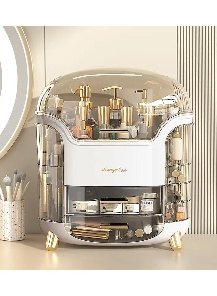 OQUERA Makeup Organizer Dresser Cosmetic Storage Box PET Metal Bathroom Skin Care Product Double-Layer Rack Desktop Rack Bedroom Storage Organizer Cosmetic Display Cases 360deg Rotatable - Image 1