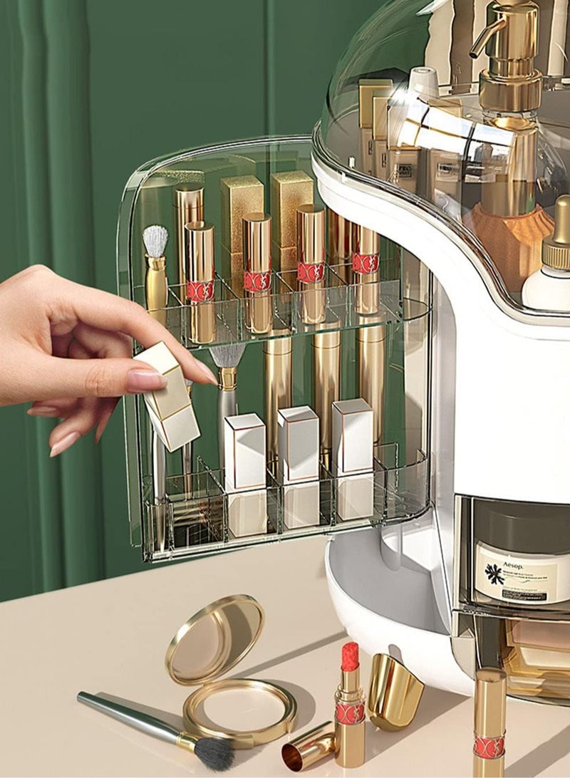 OQUERA Makeup Organizer Dresser Cosmetic Storage Box PET Metal Bathroom Skin Care Product Double-Layer Rack Desktop Rack Bedroom Storage Organizer Cosmetic Display Cases 360deg Rotatable - Image 3