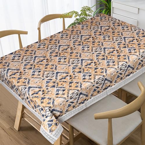 Oriental Weavers OrientalWeavers PVC Dining Table Cover - 60 x 90 in, 6-8 Seater Table Protector Cover - Rectangle Shape Table Cover with White Side Trim Lace, Coffee Brown Blocks Print - Image 1