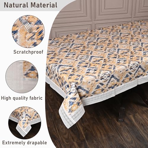 Oriental Weavers OrientalWeavers PVC Dining Table Cover - 60 x 90 in, 6-8 Seater Table Protector Cover - Rectangle Shape Table Cover with White Side Trim Lace, Coffee Brown Blocks Print - Image 3