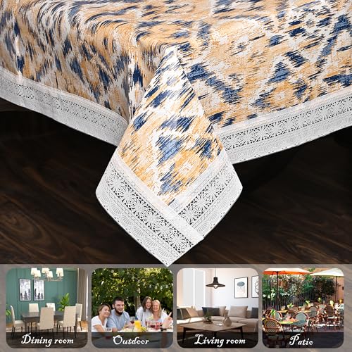 Oriental Weavers OrientalWeavers PVC Dining Table Cover - 60 x 90 in, 6-8 Seater Table Protector Cover - Rectangle Shape Table Cover with White Side Trim Lace, Coffee Brown Blocks Print - Image 4
