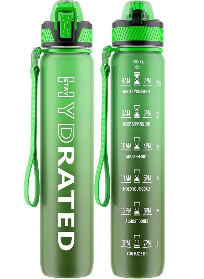QLUR Water Bottle with Straw, 32oz Motivational Water Bottles with Time Marker to Drink, Tritan BPA Free, 1L Sports Water Bottle with Carry Strap LeakProof for Women Gym Fitness Outdoor (1 Pack) - Image 1