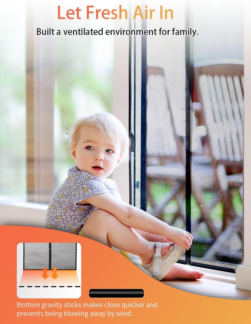 FEGO Magnetic Screen Door, Fit for Door Size:36"x80", Screen Itself Size 38"x81" Hands Free Entry, Pet and Kid Friendly, Reinforced Fiberglass Screen Door Mesh w/ 34 Strong Magnets for Patio/Front/Doorway - Image 2