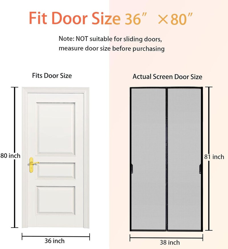 FEGO Magnetic Screen Door, Fit for Door Size:36"x80", Screen Itself Size 38"x81" Hands Free Entry, Pet and Kid Friendly, Reinforced Fiberglass Screen Door Mesh w/ 34 Strong Magnets for Patio/Front/Doorway - Image 4