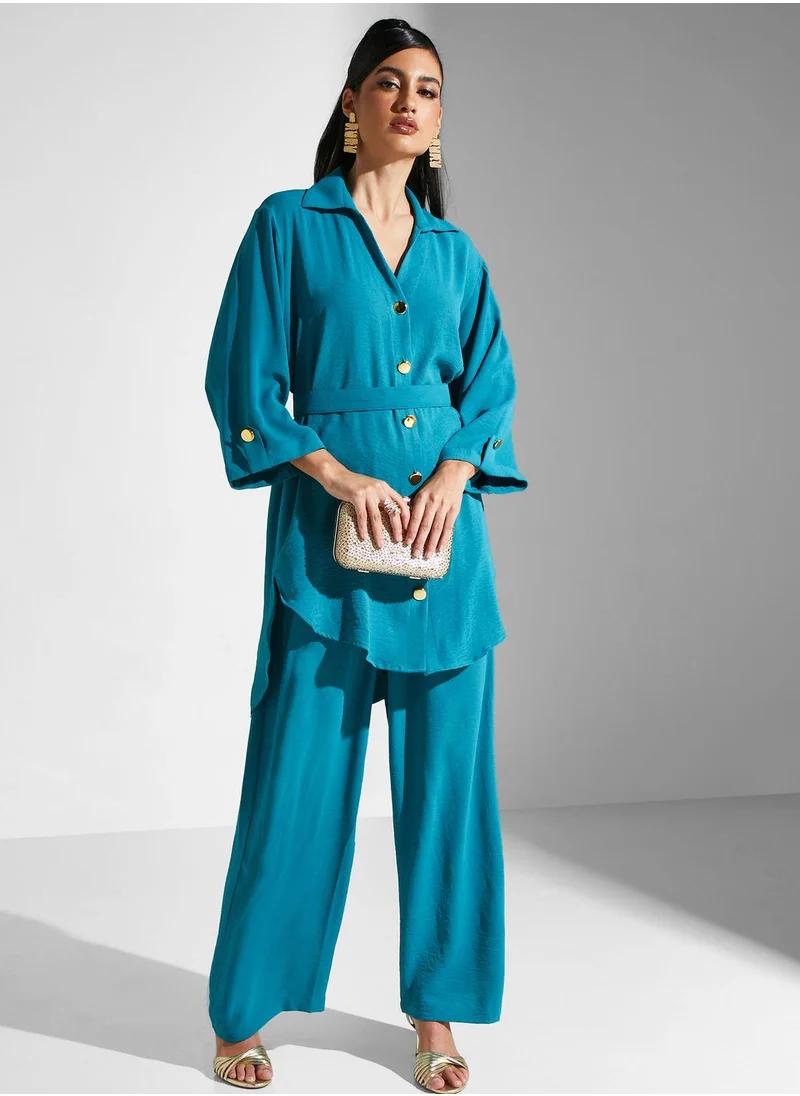 Golden Apple Button Detail Pant & Shirt Set