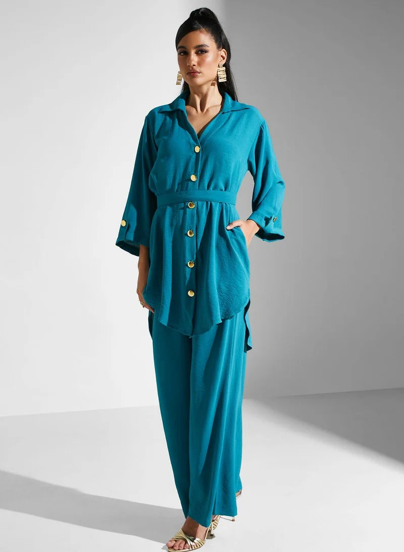 Golden Apple Button Detail Pant & Shirt Set