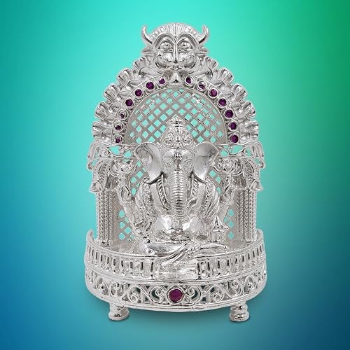 MAA SILVER Pure Silver Ganesha Ganpati ji BIS Hallmarked Solid Idol/Murti with Designer Sinhasan Perfect for Gifting & Pooja Use (925 Purity)(85 Grams Silver) - Image 5