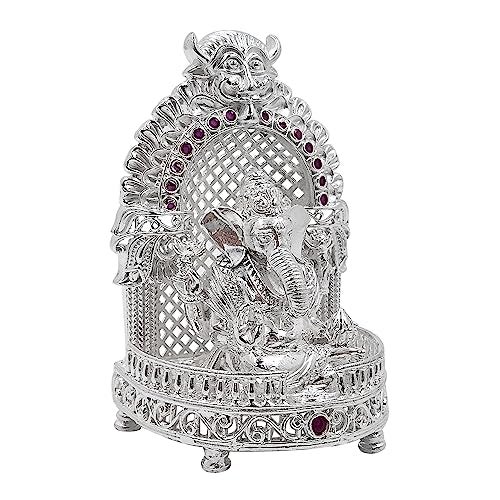MAA SILVER Pure Silver Ganesha Ganpati ji BIS Hallmarked Solid Idol/Murti with Designer Sinhasan Perfect for Gifting & Pooja Use (925 Purity)(85 Grams Silver) - Image 2