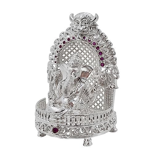 MAA SILVER Pure Silver Ganesha Ganpati ji BIS Hallmarked Solid Idol/Murti with Designer Sinhasan Perfect for Gifting & Pooja Use (925 Purity)(85 Grams Silver) - Image 4