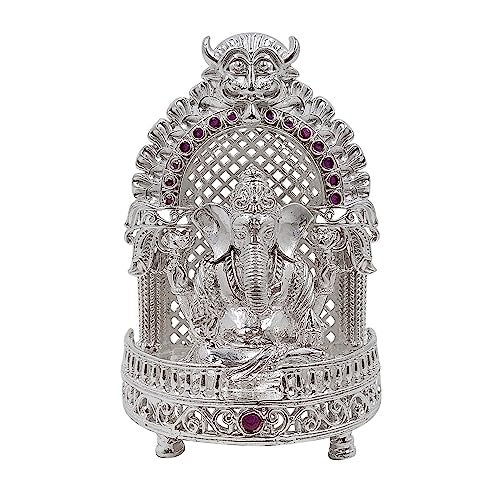 MAA SILVER Pure Silver Ganesha Ganpati ji BIS Hallmarked Solid Idol/Murti with Designer Sinhasan Perfect for Gifting & Pooja Use (925 Purity)(85 Grams Silver) - Image 1