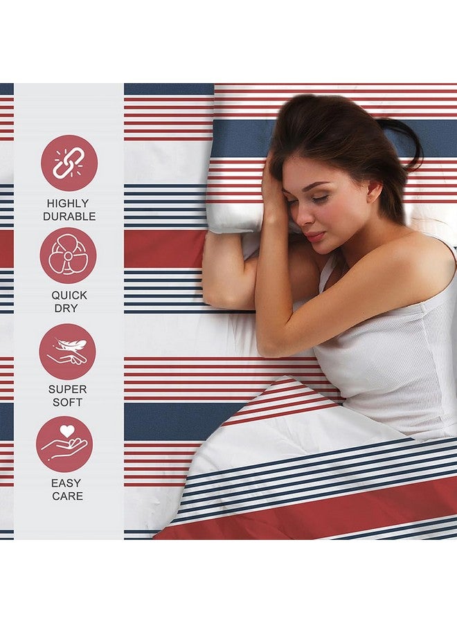 Layers طقم ملاءة سرير مفرد من قطن زين المكون من طبقات (معتمد من أوكو تيكس) | 1 ملاءة سرير قطن مفرد و 1 غطاء وسادة | قابل للتنفس ومضاد للتجاعيد | 225 سي في سي | (طباعة خطوط، أحمر وأزرق) - Image 3