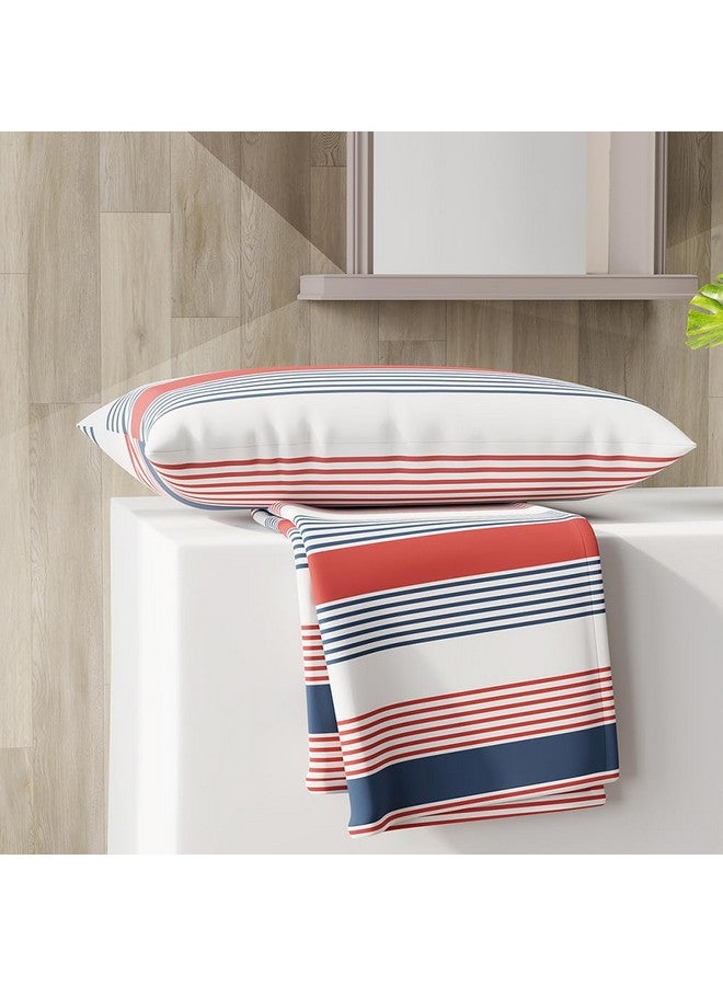 Layers طقم ملاءة سرير مفرد من قطن زين المكون من طبقات (معتمد من أوكو تيكس) | 1 ملاءة سرير قطن مفرد و 1 غطاء وسادة | قابل للتنفس ومضاد للتجاعيد | 225 سي في سي | (طباعة خطوط، أحمر وأزرق) - Image 2