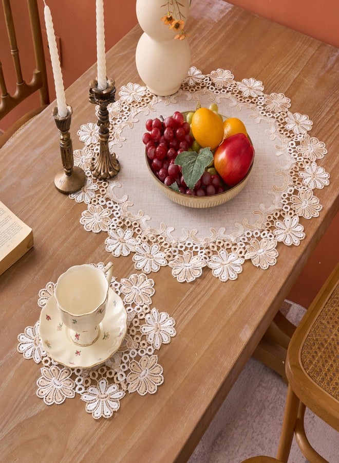 VIRFONOR European Antique Jacquard Lace Table Doilies,Small Farmhouse Linen Embroidered Table Topper Scarf Place Mat RusticTable Cover (Flower Style B, Diameter 23.5Inch) - Image 3