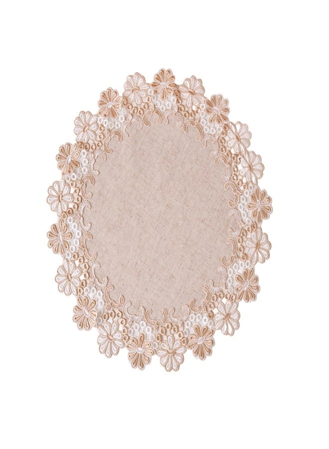 VIRFONOR European Antique Jacquard Lace Table Doilies,Small Farmhouse Linen Embroidered Table Topper Scarf Place Mat RusticTable Cover (Flower Style B, Diameter 23.5Inch) - Image 1