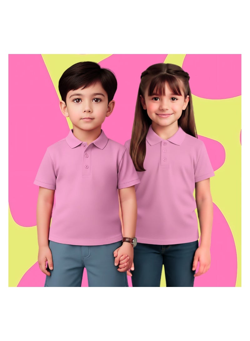 برينت شوب فور مي تي شيرت بولو أساسي للأطفال للجنسين، 230 جرام لكل متر مربع، وردي - Image 3