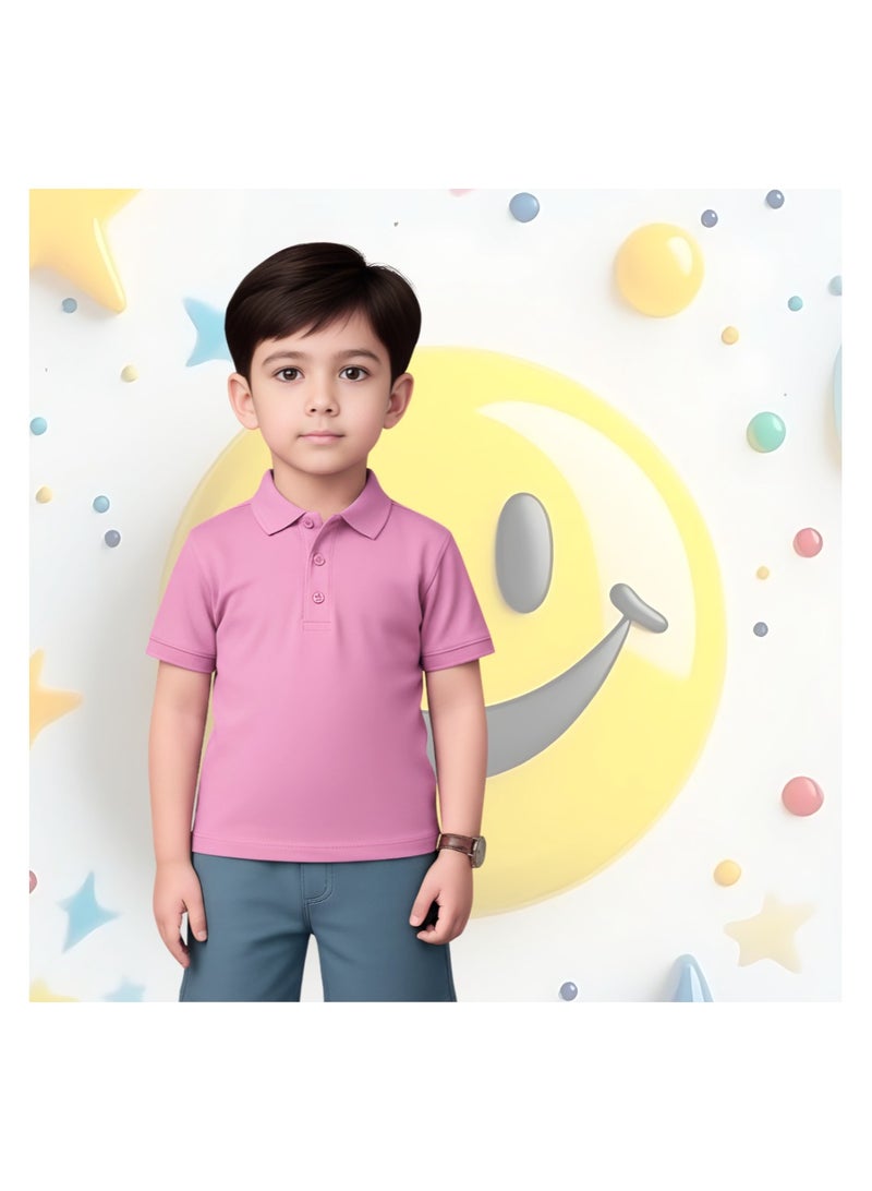برينت شوب فور مي تي شيرت بولو أساسي للأطفال للجنسين، 230 جرام لكل متر مربع، وردي - Image 5