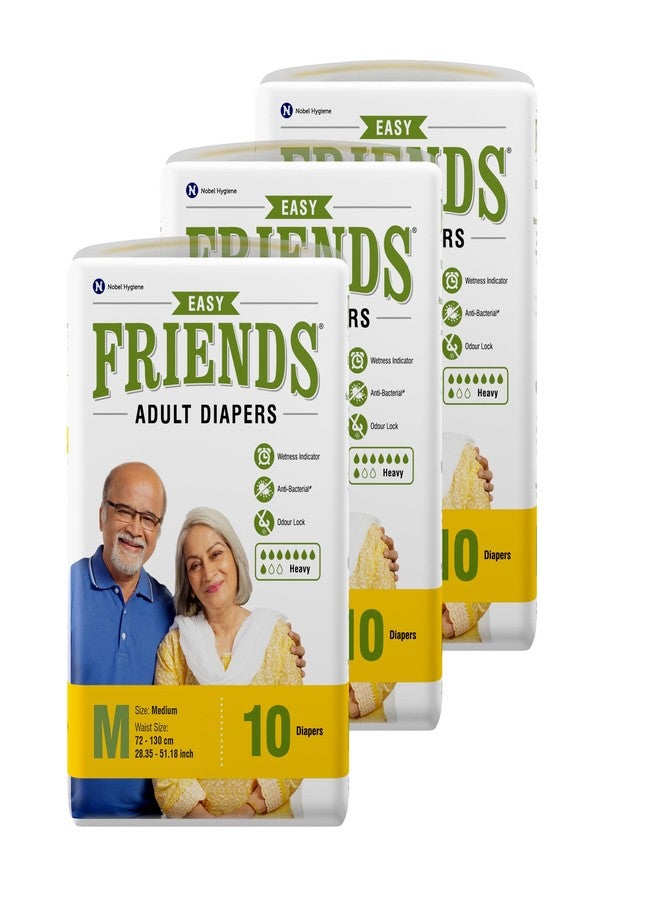 Friends Easy Adult Diaper M Size Tape | 30 Count (Medium) | Waist 22.44 - 39.37 inch | Unisex | Leakproof | Long Protection hours |Wetness Indicator | Odour Lock | Aloe Vera Extract & Anti-Bacterial A