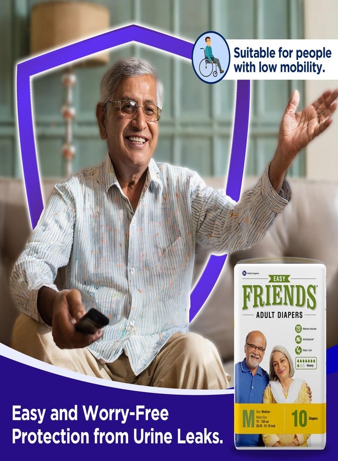 Friends Easy Adult Diaper M Size Tape | 30 Count (Medium) | Waist 22.44 - 39.37 inch | Unisex | Leakproof | Long Protection hours |Wetness Indicator | Odour Lock | Aloe Vera Extract & Anti-Bacterial Absorbent Core - Image 2