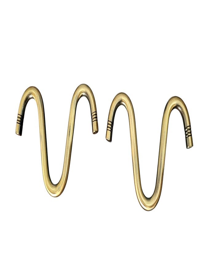 Proniks 4.5 Inch, 12 mm Brass Finish Antique W-Shaped Hookh for Swing and jhula Hanging and Accessories (Set of 2) - Image 1