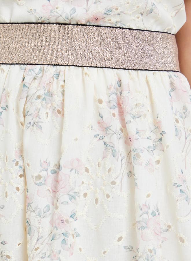 Styli Girls Cream Embroidered Schiffli Skirt - Image 4