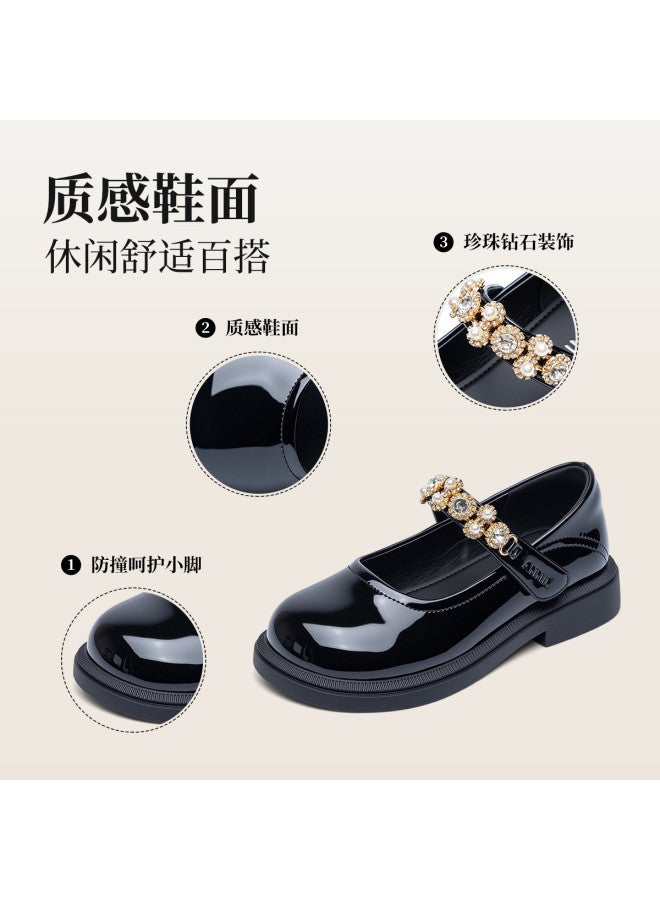 Annil Girl's Princess Shoes With Rhinestones, Children's Leather Mary Jane Flats, Low-cut Single Shoes, New Autumn Style For Big Kids, British-inspired - Image 4